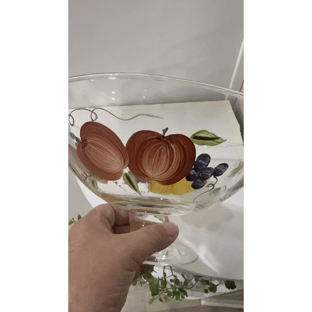 Vintage Victradco Hand Painted Fruit Grove Pedestal Bowl 9